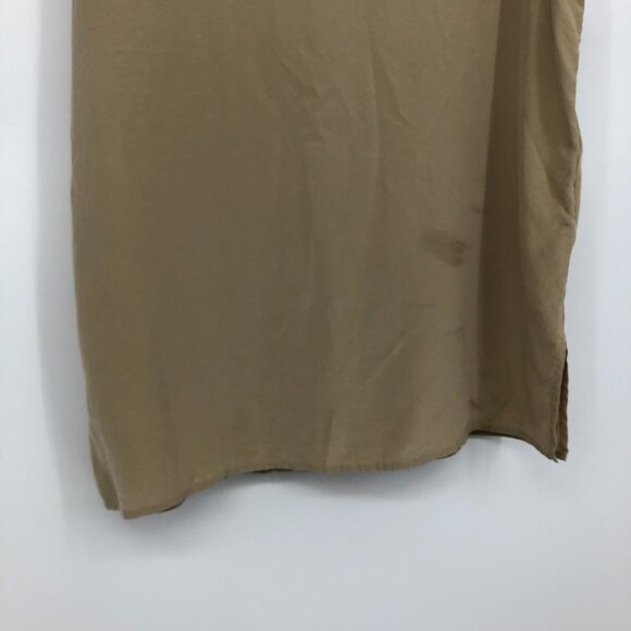 Silk 100% Tan / Khaki  scoop neck layering tank top side slits - Picture 12 of 15